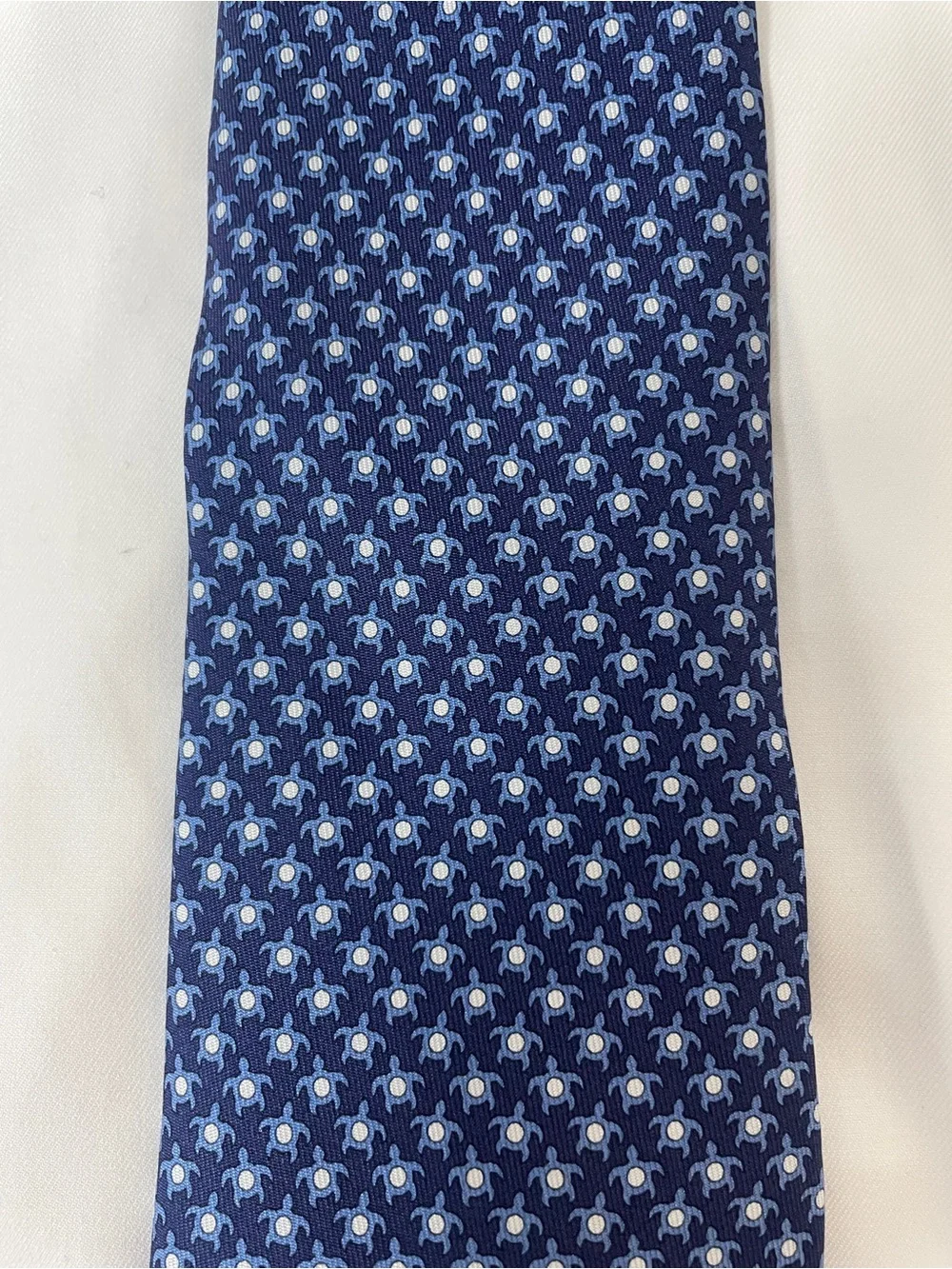Hermes 100% Silk Navy Blue Tie Turtle “Tortue Pois” Pattern 625811 IA